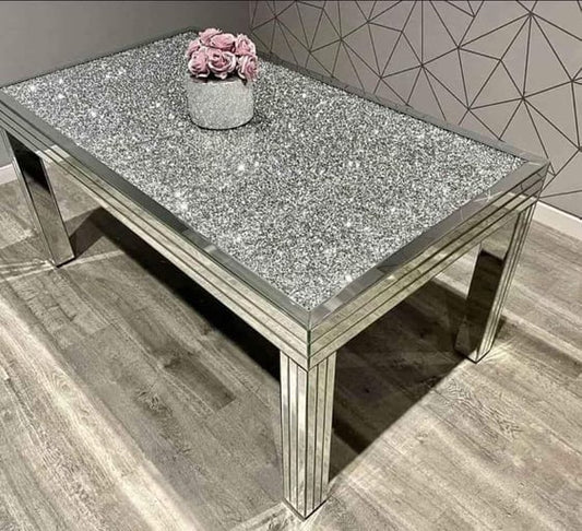 Crushed Crystal Mirrored, 160cm Dining Table Only