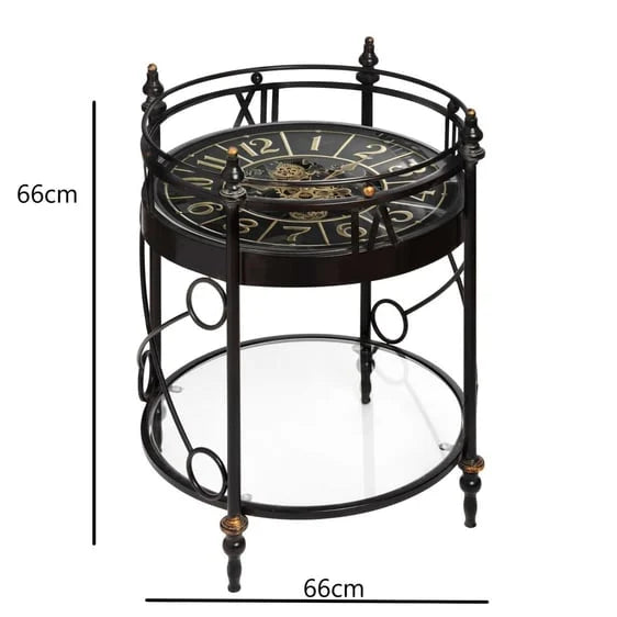 Stunning moving gear clock cog Table Metal Frame Round Coffee Table Clock Face ( Gold )