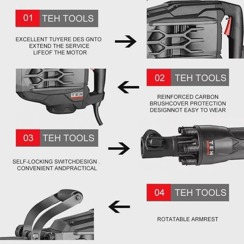 Sds-max Breaker Demolition Hammer 1700W 2000 Bpm Powerful 7.7 Amp Motor Th9517 SKU TH9517