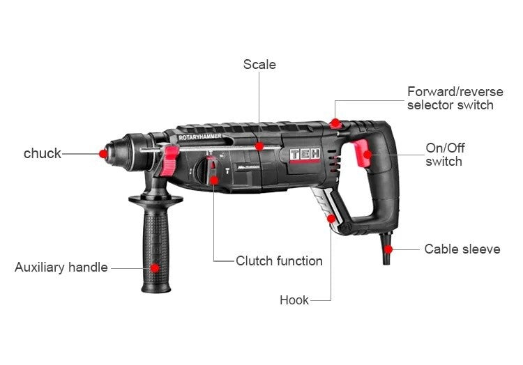 Rotary Hammer Drill 800W SDS-Plus Light TH2609 3 Functions