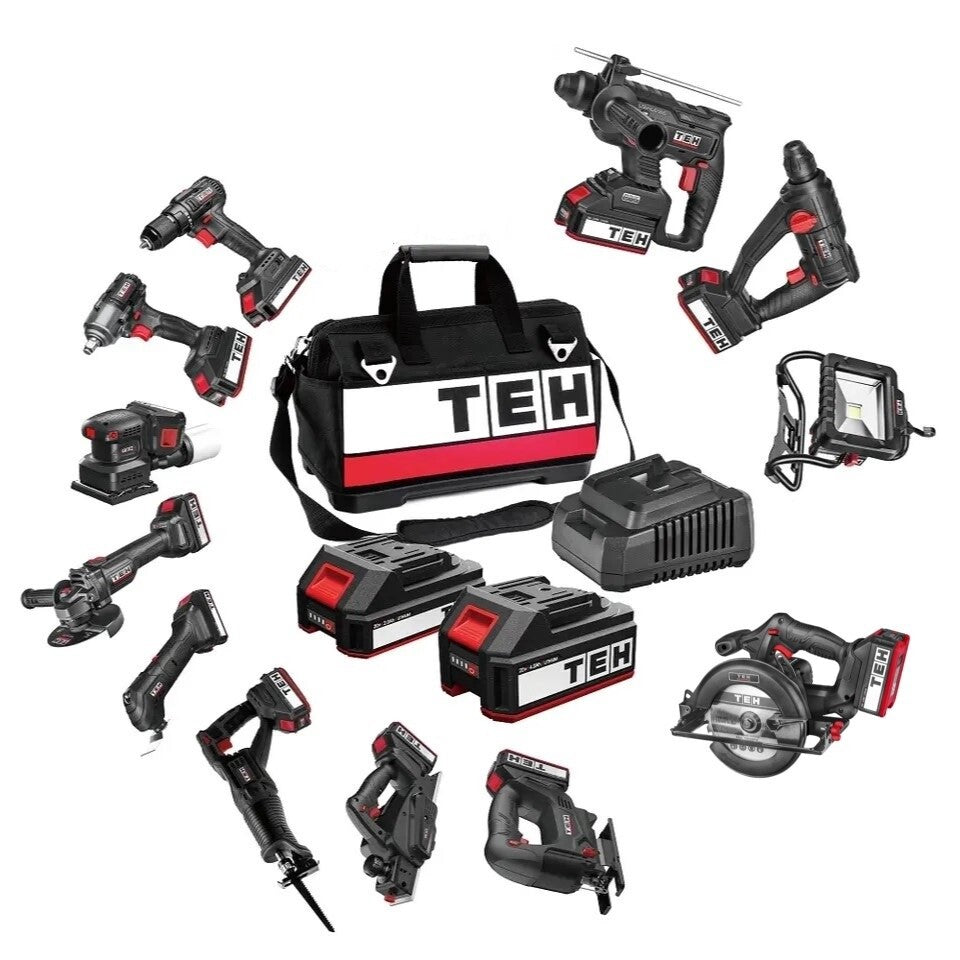 TEH 12 Pieces Power Tools 20V Li-ion Monster Kit with 5x 4.0Ah Batteries & 5x Tool Bags with 3x Chargers