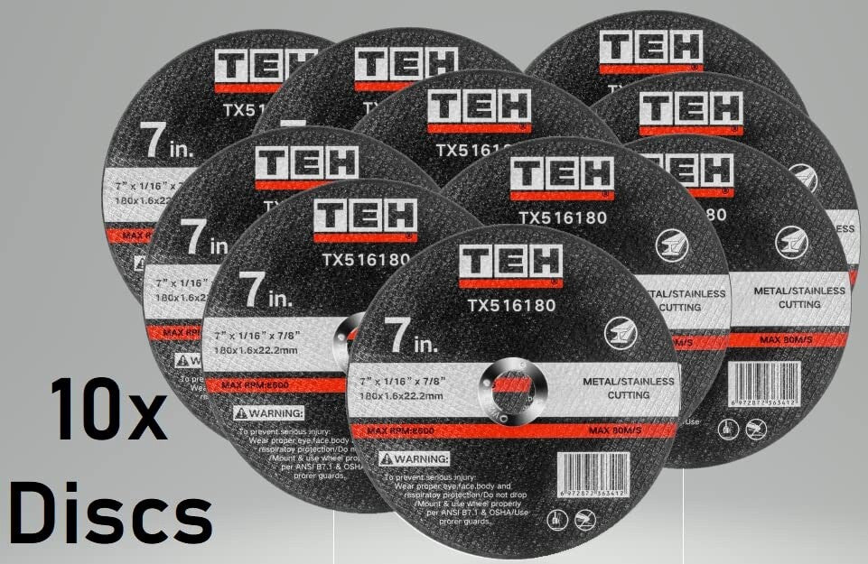 10 x TEH Metal / Steel Angle Grinder Cutting Discs 7 Inch 180mm x 1.6 x 22.2 mm