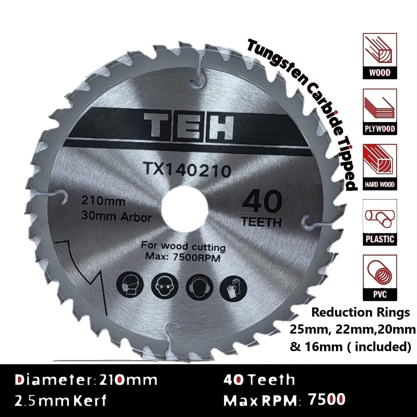 210mm TCT Circular Wood Saw Blade 30mm Bore x 40T for Bosch Makita Festool ( Twin Pack )