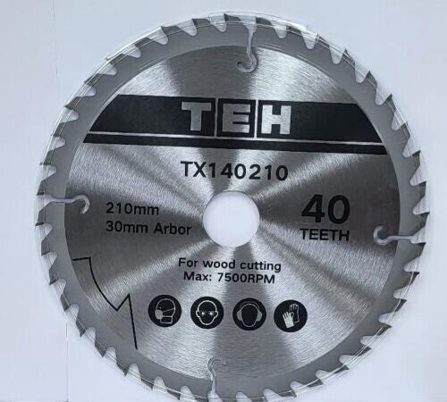 210mm TCT Circular Wood Saw Blade 30mm Bore x 40T for Bosch Makita Festool