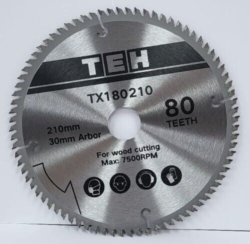 210mm x 80T TCT Circular Wood Blade fits Evolution / Bosch Rage Saws 30mm Bore