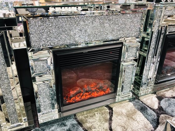 Roman Temple Diamond Crush Mirrored Fireplace