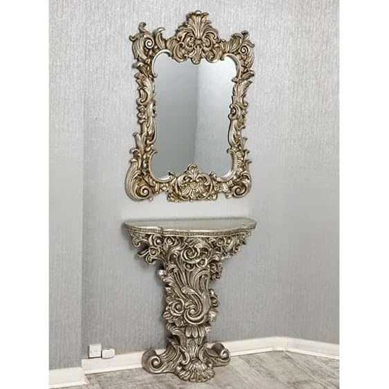 French Ornate Console Table With Wall Mirror