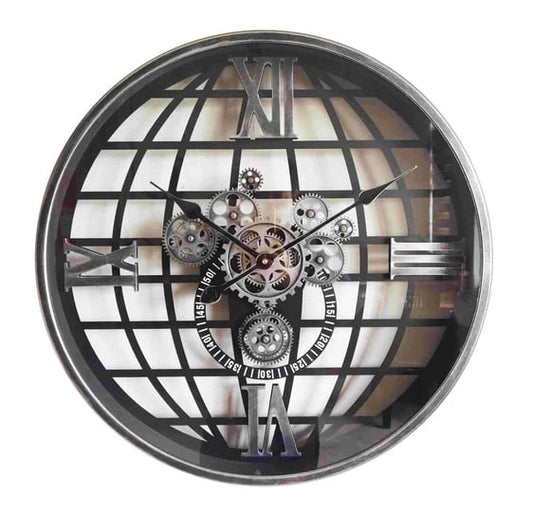 Globe Style Round wall clock Moving Gear Cogs Silent Wall Clock 60cm Large