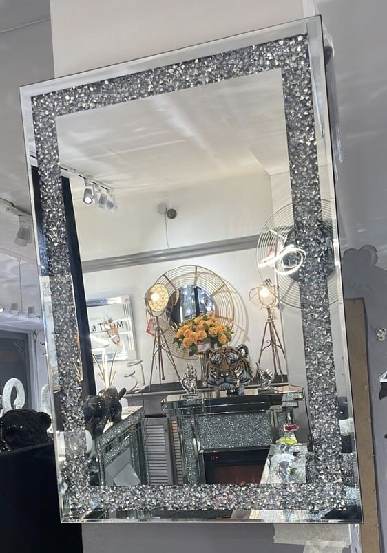 90cm X 60cm Diamond Crushed Crystal Wall Mirror