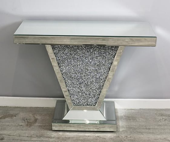 90cm Diamond Crushed Crystal Mirrored Console/hall Table