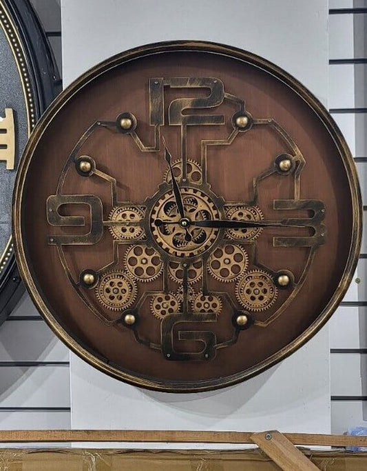 Loki 60cm 3D Vintage Wall Clock Round Gear & Cogs Design Wall Clock Moving Gears