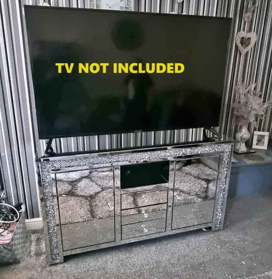 150cm Diamond Crushed Crystal Mirrored Sideboard/ TV Entertainment unit