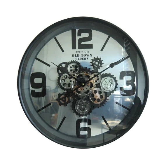 60CM decorative Metal wall clock and glass Industrial machinery Moving Cog gears