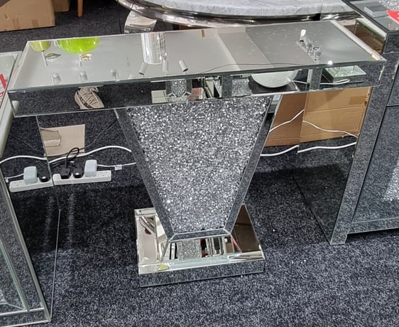 90cm Diamond Crushed Crystal Mirrored Console/hall Table