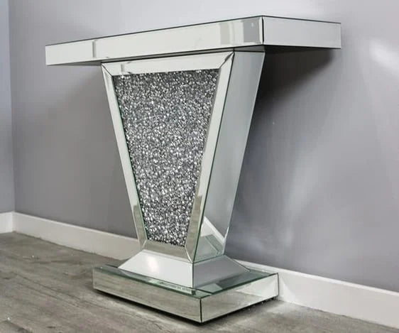 90cm Diamond Crushed Crystal Mirrored Console/hall Table