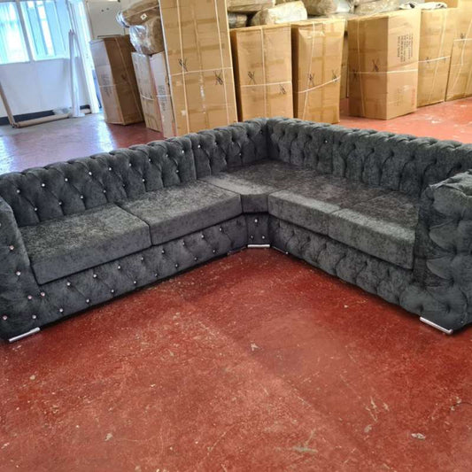 Charcoal Elegance Redefined: Diamonds Adorn the Ashton Full Chesterfield Sofa