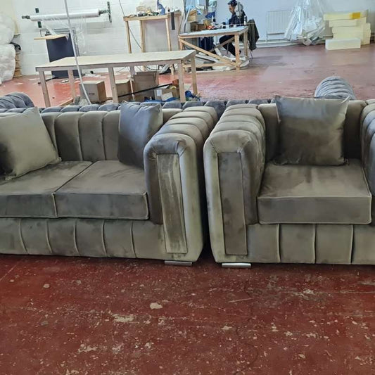 3 Seater Lining chesterfield sofa Fabric grey plush